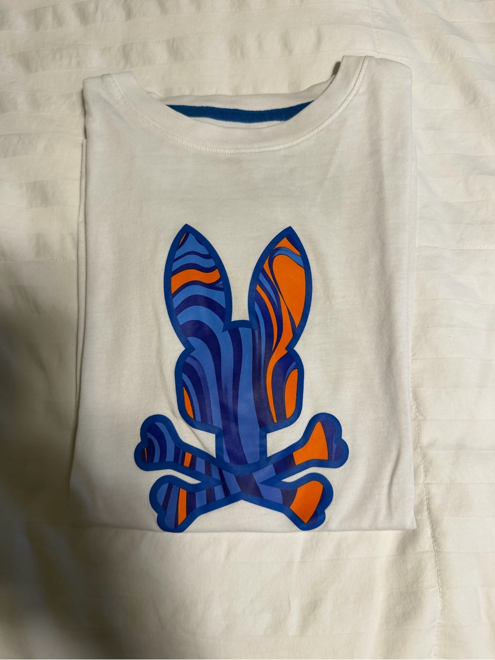 Kids White Tee with Blue & Orange Graphic Bunny - Unbranded